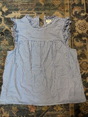 J. Crew Blue & White Striped Ruffle Sleeve Blouse
